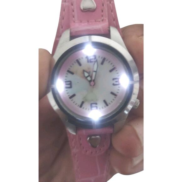 Vintage Disney Tinkerbell Kids Pink Leather Stainless Steel With Backlight - Picture 3 of 4